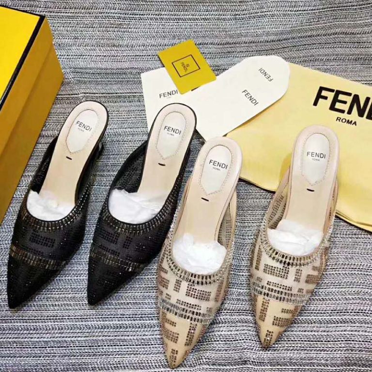 Fendi Women Slingbacks Colibrì in Mesh and Beige Leather - LULUX