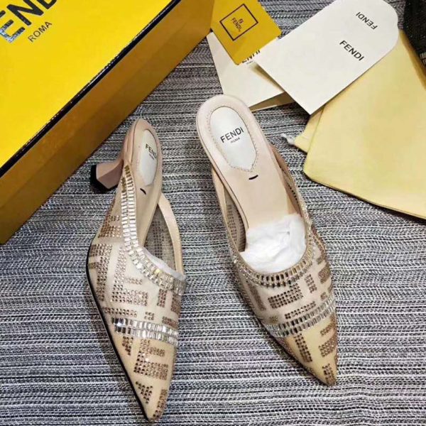 Fendi Women Slingbacks Colibrì in Mesh and Beige Leather (5)