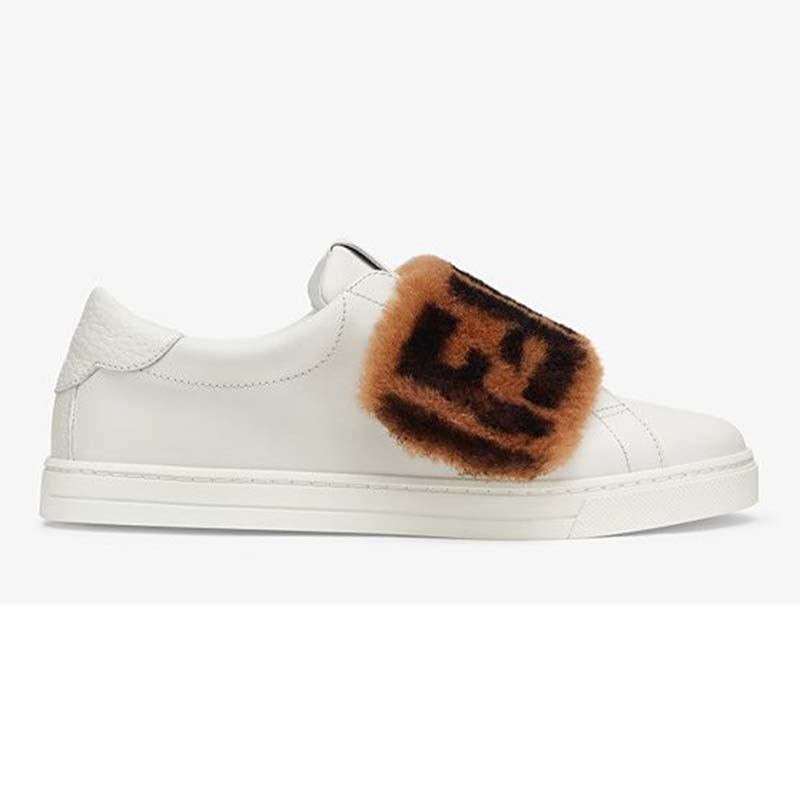 Fendi Women Sneakers White Leather Slip 