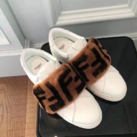 Fendi Women Sneakers White Leather Slip-ons Calfskin Sheepskin