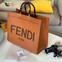 Fendi Women Sunshine Shopper Bag Brown Leather Shopper “FENDI ROMA”