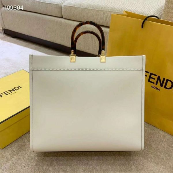 Fendi Women Sunshine Shopper Bag White Leather “FENDI ROMA” (11)