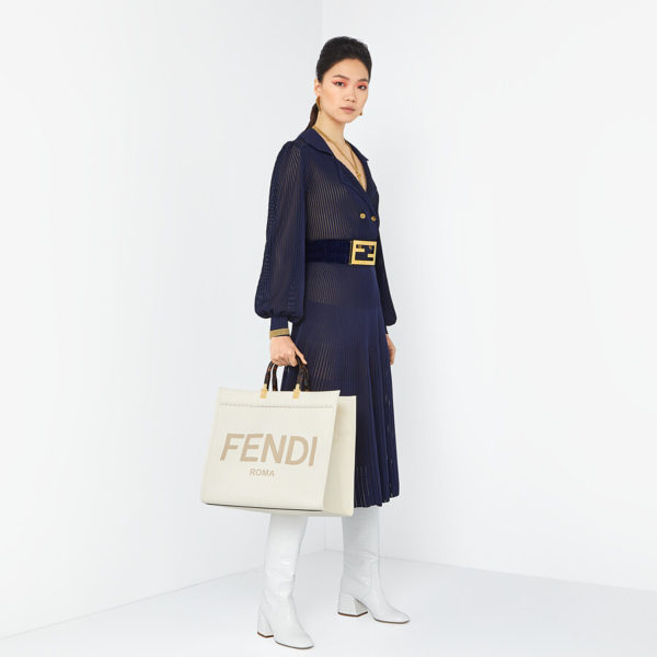 Fendi Women Sunshine Shopper Bag White Leather “FENDI ROMA” (2)