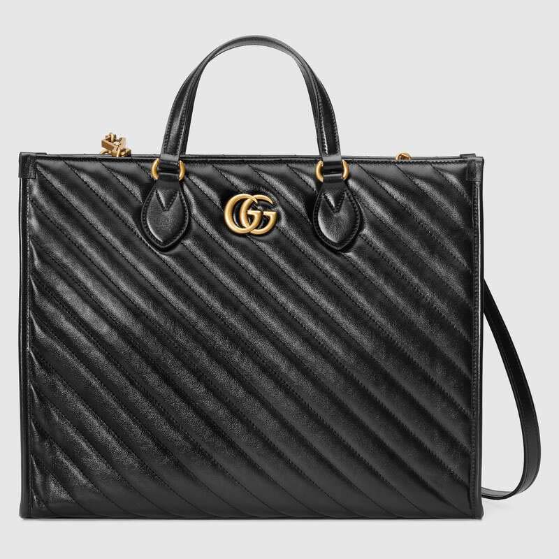 Gucci GG Unisex GG Marmont Medium Tote Bag Black Matelassé Leather - LULUX