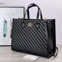 Gucci GG Unisex GG Marmont Medium Tote Bag Black Matelassé Leather