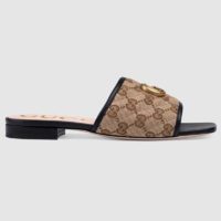 Gucci Women’s GG Matelassé Canvas Slide Sandal Beige/Ebony Diagonal