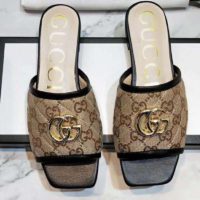 Gucci Women’s GG Matelassé Canvas Slide Sandal Beige/Ebony Diagonal
