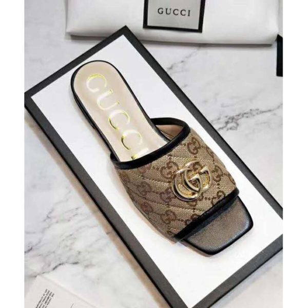 Gucci Women’s GG Matelassé Canvas Slide Sandal BeigeEbony Diagonal (3)