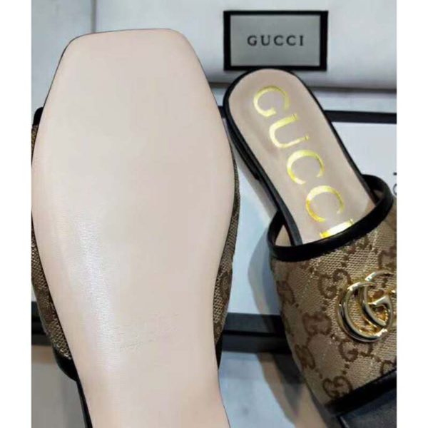 Gucci Women’s GG Matelassé Canvas Slide Sandal BeigeEbony Diagonal (7)