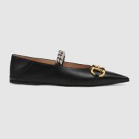 Gucci Women’s Leather Ballet Flat with Horsebit Black Leather