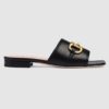 Gucci Women's Leather Slide Sandal with Horsebit Black Leather