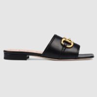 Gucci Women's Leather Slide Sandal with Horsebit Black Leather