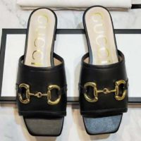 Gucci Women’s Leather Slide Sandal with Horsebit Black Leather