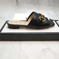 Gucci Women’s Leather Slide Sandal with Horsebit Black Leather