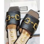 Gucci Women's Leather Slide Sandal with Horsebit Black Leather - Imagen 7