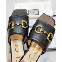 Gucci Women’s Leather Slide Sandal with Horsebit Black Leather