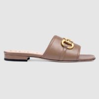 Gucci Women’s Leather Slide Sandal with Horsebit Brown Leather