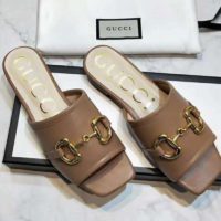 Gucci Women’s Leather Slide Sandal with Horsebit Brown Leather