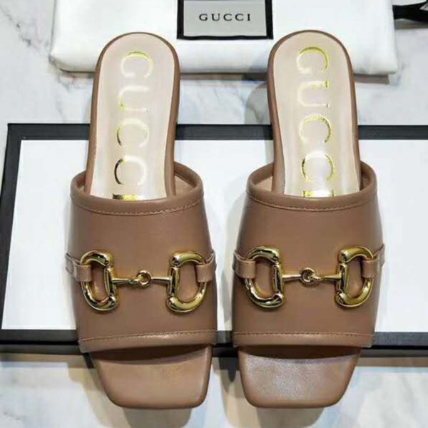 Gucci Women’s Leather Slide Sandal with Horsebit Brown Leather (6)