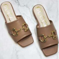 Gucci Women’s Leather Slide Sandal with Horsebit Brown Leather