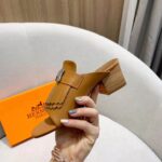 Hermes Women Alma Sandal Calfskin Fringe Detail Palladium Plated "H"-Brown - Image 8