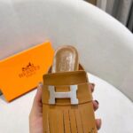 Hermes Women Alma Sandal Calfskin Fringe Detail Palladium Plated "H"-Brown - Image 10