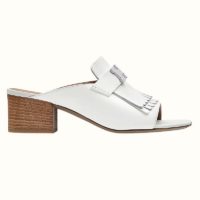 Hermes Women Alma Sandal Calfskin Fringe Detail Palladium Plated "H"-White