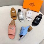 Hermes Women Alma Sandal Calfskin Fringe Detail Palladium Plated "H"-White - Image 6