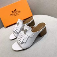 Hermes Women Alma Sandal Calfskin Fringe Detail Palladium Plated “H”-White