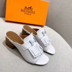 Hermes Women Alma Sandal Calfskin Fringe Detail Palladium Plated "H"-White - Image 2