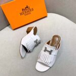 Hermes Women Alma Sandal Calfskin Fringe Detail Palladium Plated "H"-White - Image 5