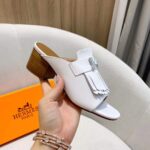 Hermes Women Alma Sandal Calfskin Fringe Detail Palladium Plated "H"-White - Image 7