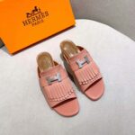 Hermes Women Alma Sandal Goatskin with Fringe Detail-Pink - Image 3