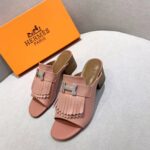 Hermes Women Alma Sandal Goatskin with Fringe Detail-Pink - Image 4