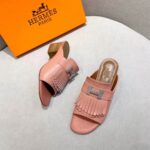 Hermes Women Alma Sandal Goatskin with Fringe Detail-Pink - Image 5