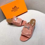 Hermes Women Alma Sandal Goatskin with Fringe Detail-Pink - Image 2