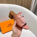 Hermes Women Alma Sandal Goatskin with Fringe Detail-Pink - Image 7