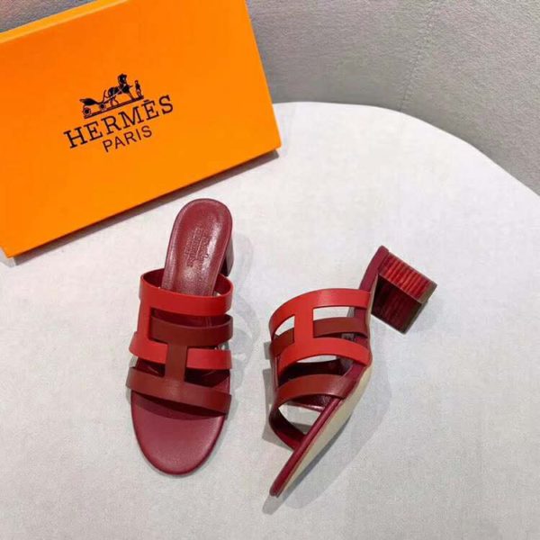 Hermes Women Amica Sandal Calfskin Two Intertwined Initials Straight Cut Edges-Red (3)