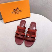 Hermes Women Amica Sandal Calfskin Two Intertwined Initials Straight Cut Edges-Red
