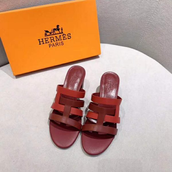 Hermes Women Amica Sandal Calfskin Two Intertwined Initials Straight Cut Edges-Red (4)