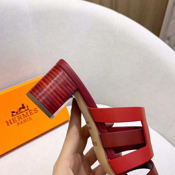 Hermes Women Amica Sandal Calfskin Two Intertwined Initials Straight Cut Edges-Red (7)
