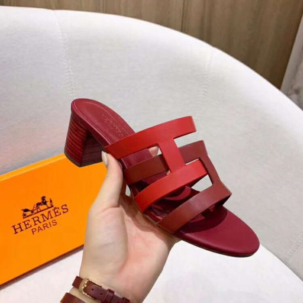 Hermes Women Amica Sandal Calfskin Two Intertwined Initials Straight Cut Edges-Red (8)