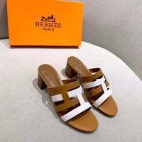 Hermes Women Amica Sandal Calfskin Two Intertwined Initials Straight Cut Edges-Sandy