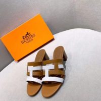 Hermes Women Amica Sandal Calfskin Two Intertwined Initials Straight Cut Edges-Sandy