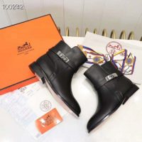 Hermes Women Neo Ankle Boot Calfskin with Iconic Buckle-Black