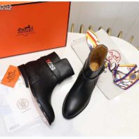 Hermes Women Neo Ankle Boot Calfskin with Iconic Buckle-Black