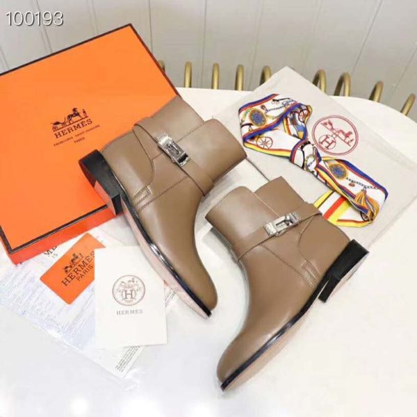 Hermes Women Neo Ankle Boot Calfskin with Iconic Buckle-Brown (2)