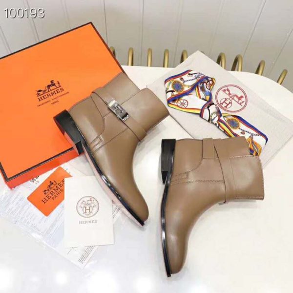 Hermes Women Neo Ankle Boot Calfskin with Iconic Buckle-Brown (3)