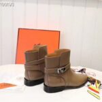 Hermes Women Neo Ankle Boot Calfskin with Iconic Buckle-Brown - Image 2