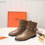 Hermes Women Neo Ankle Boot Calfskin with Iconic Buckle-Brown - Image 4